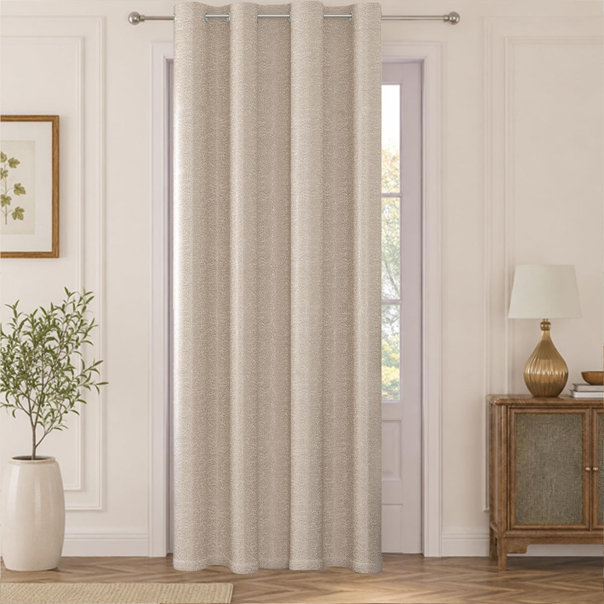 HOKIPO Eden Eyelet Curtains, 7 Feet Long - Soft Beige - image 2