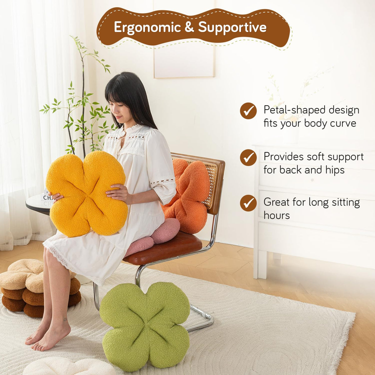 HOKIPO Floral Throw Pillow for Bed, Sofa & Couch | Soft Plush Flower Cushion Decorative Accent Pillow for Living Room, Bedroom & Nursery| 46 cm, Brown (AR-6728-BR)