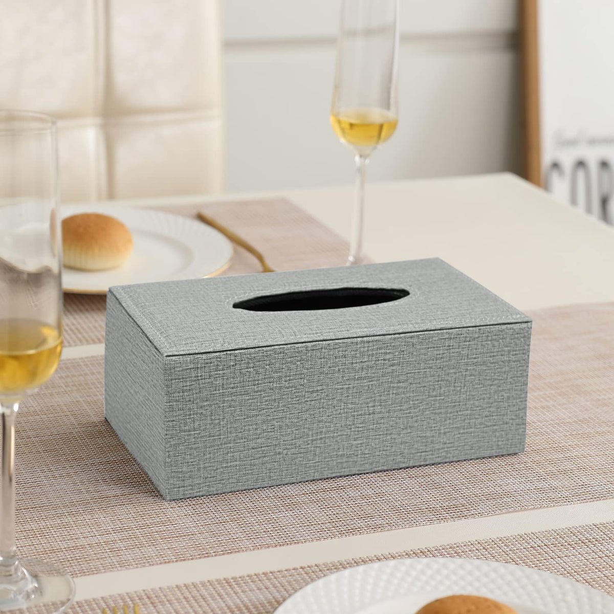 buy grey faux leather tissue holder | HOKIPO