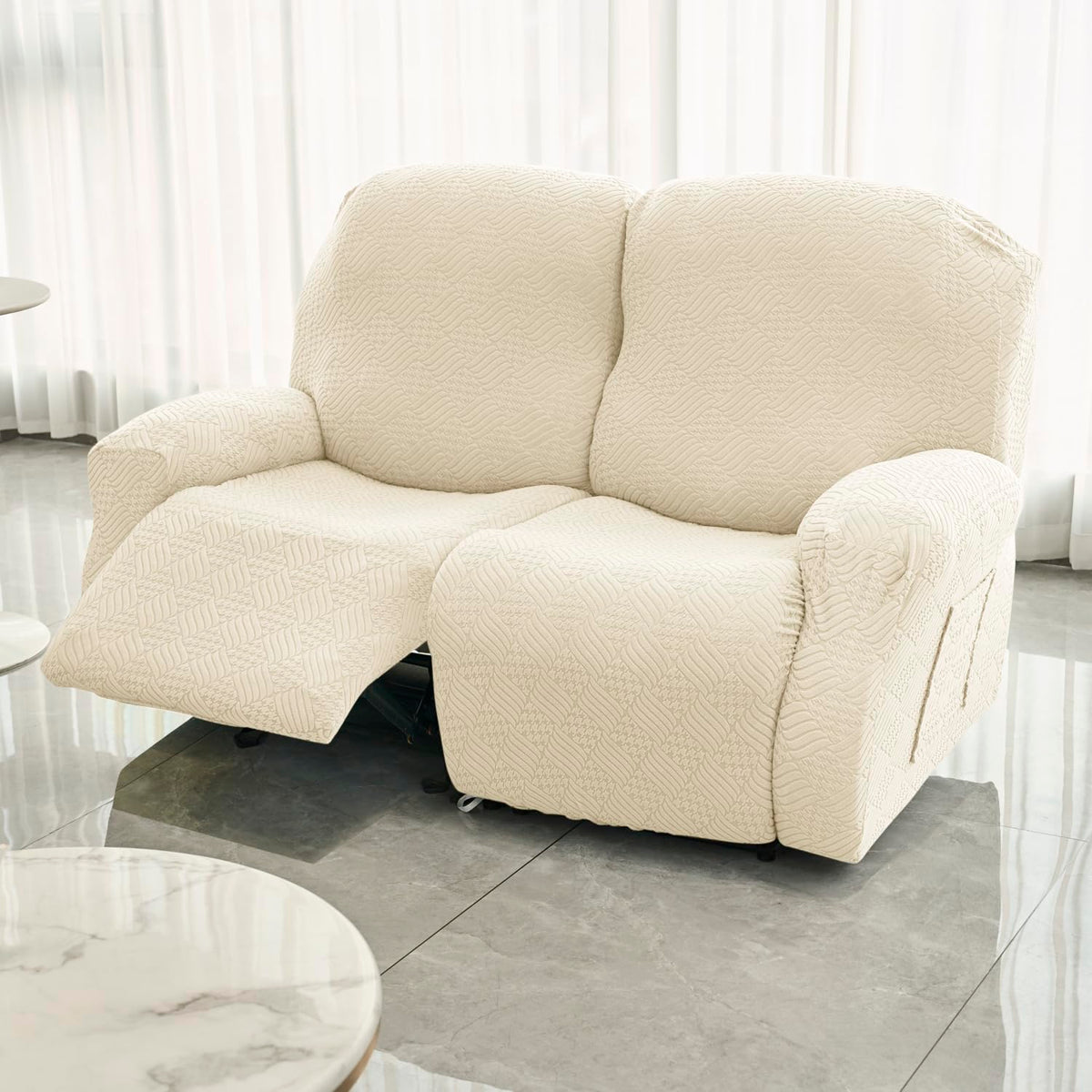 Buy Beige Colour Jacquard Two Seater Recliner Sofa Cover