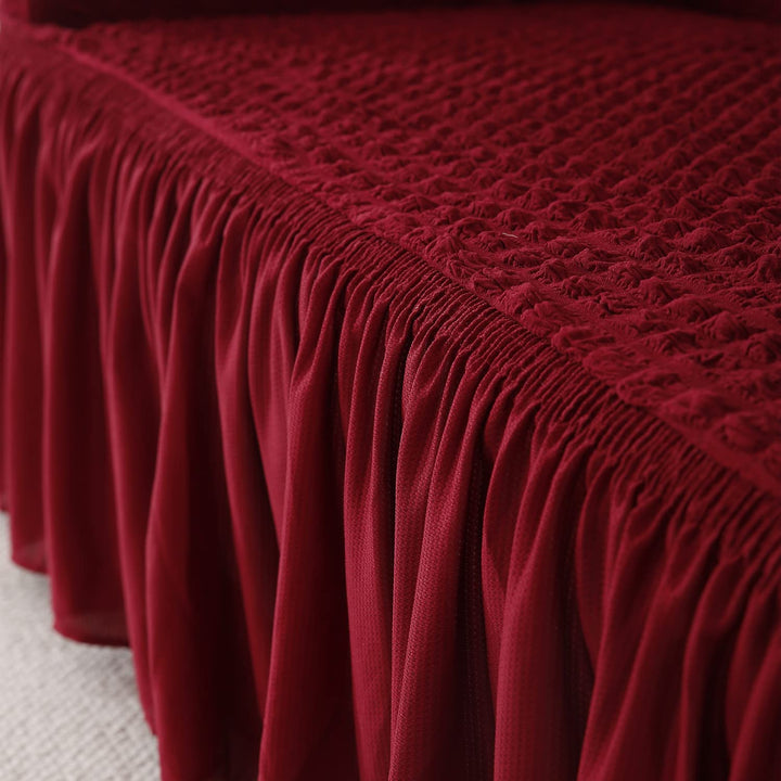 Cherry Red Turkish Bubble frill full beautiful sofa cover set