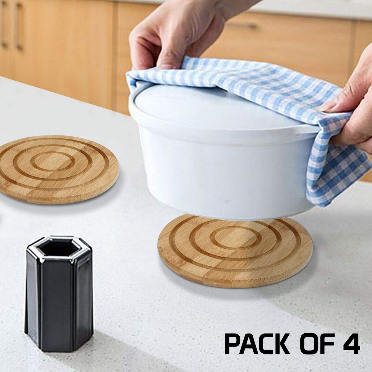 Buy Eco‑friendly Extra Thick Bamboo Coasters - Pack of 4