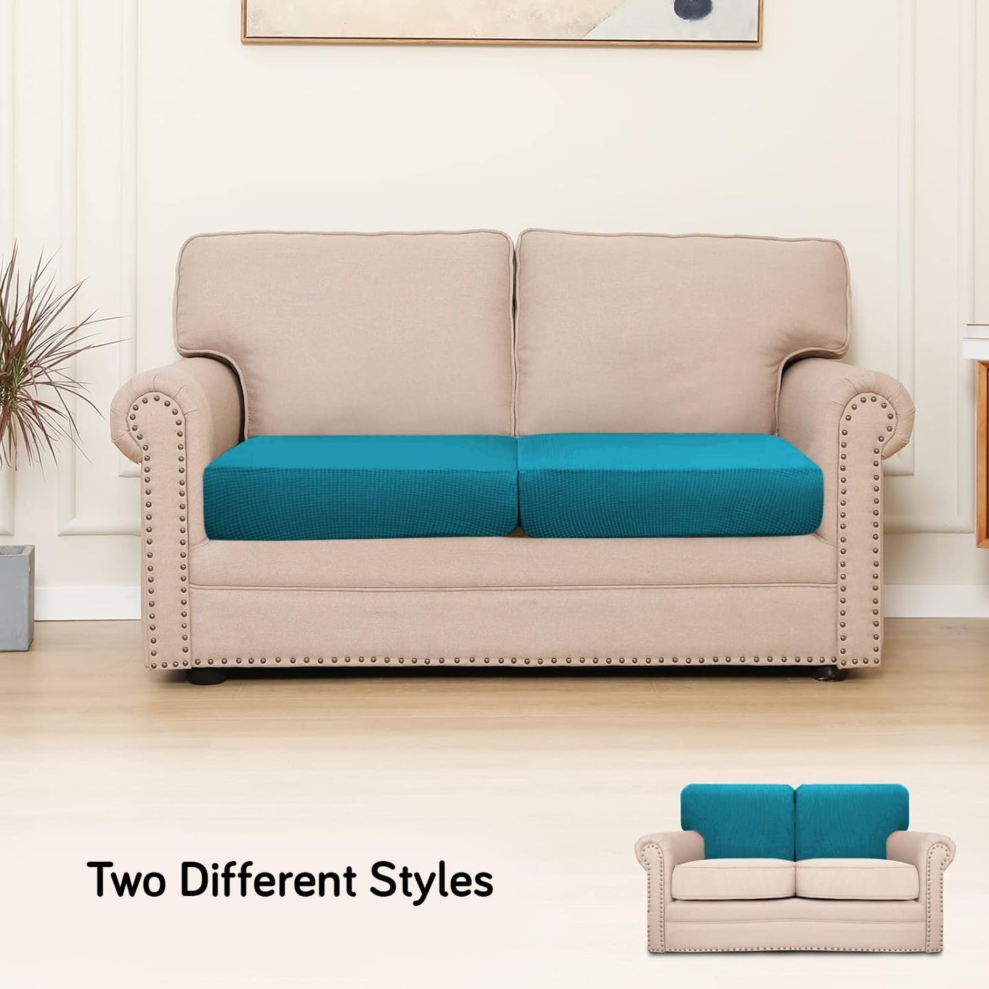 Stretchable Thick Jacquard Textured Seat Cushion Cover for 1/2/3 Seaters / Pieces for Sofa, Teal