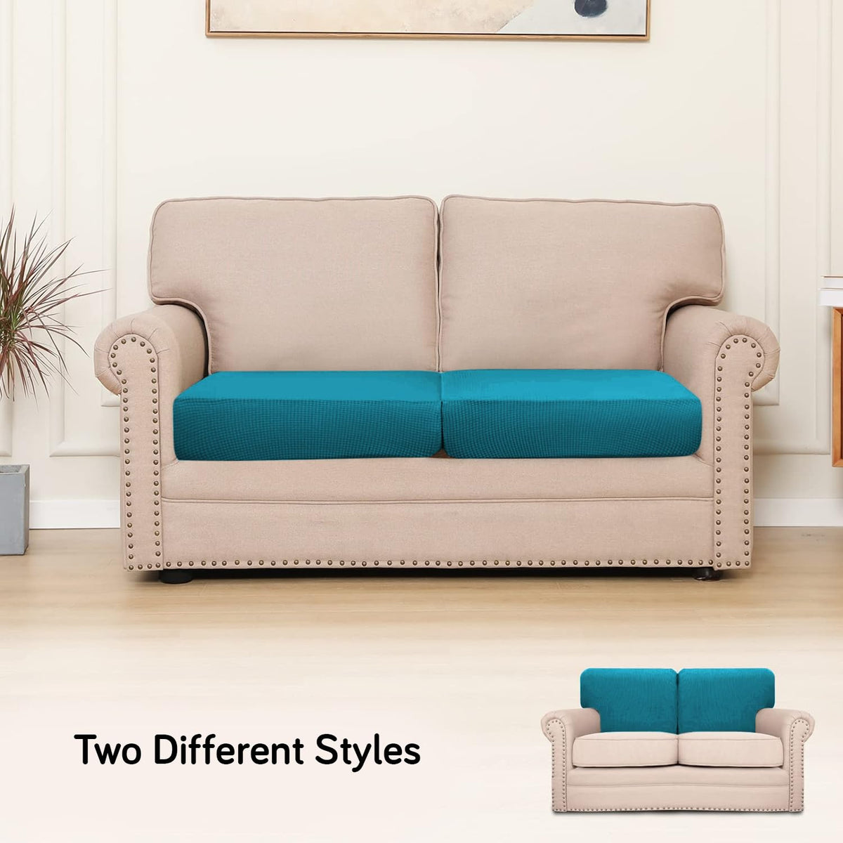 Stretchable Thick Jacquard Textured Seat Cushion Cover for 1/2/3 Seaters / Pieces for Sofa, Teal