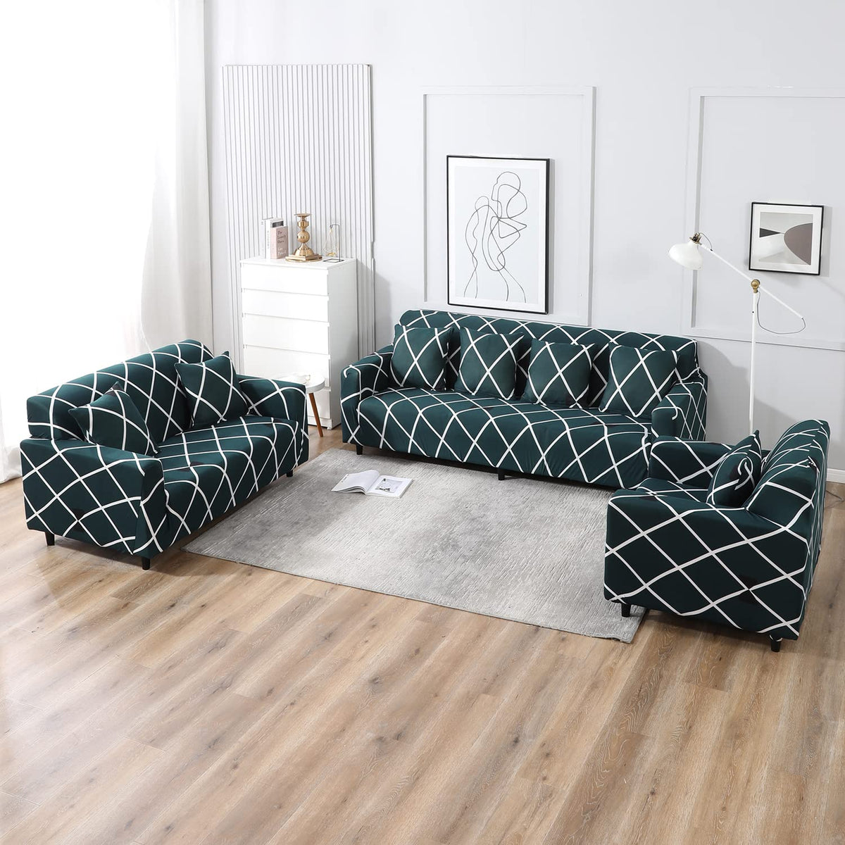 Teal Diamond print zippered square sofa cushion covers