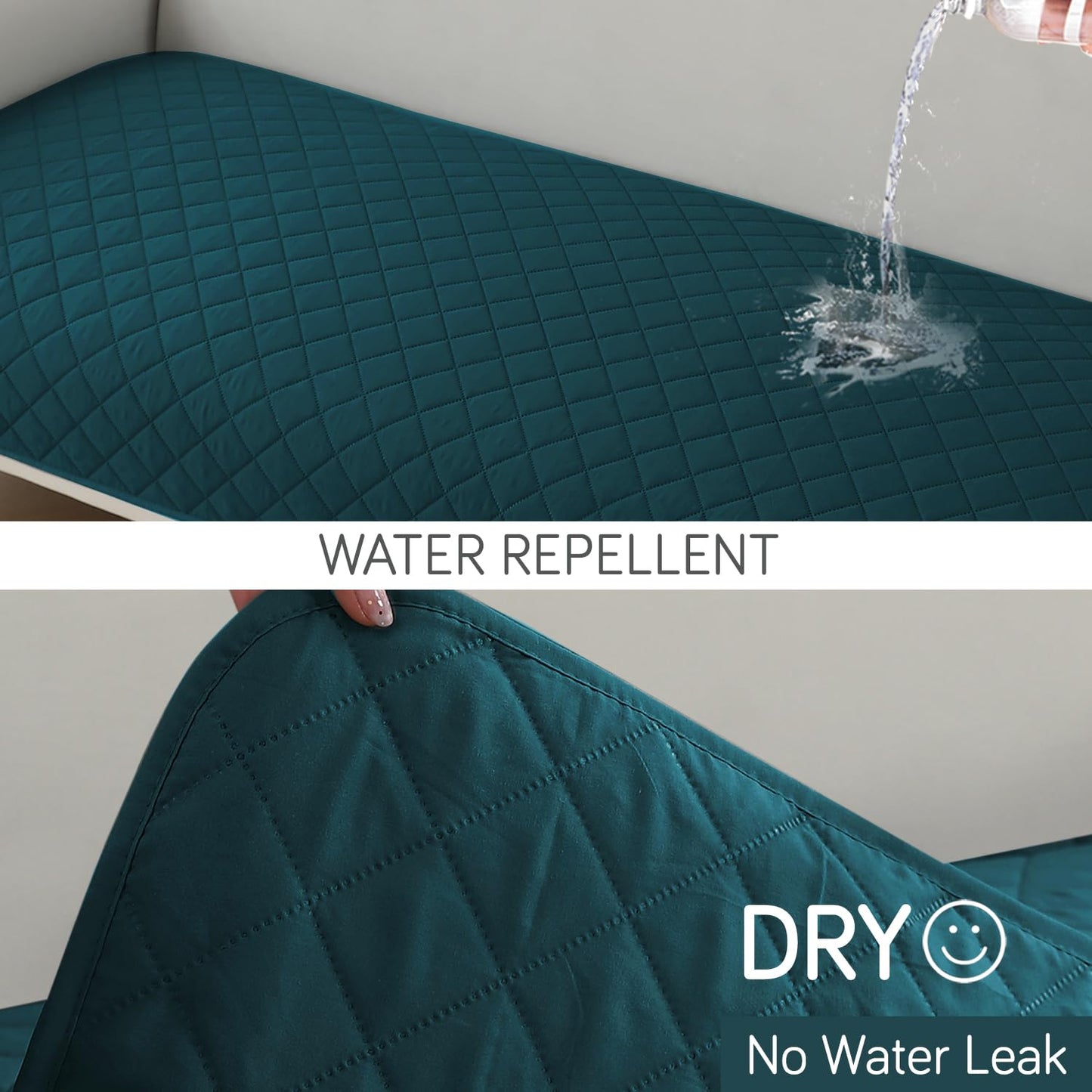HOKIPO Waterproof Quilted Quick Dry L Shape Sofa Seat Cover Mat, Peacock Blue