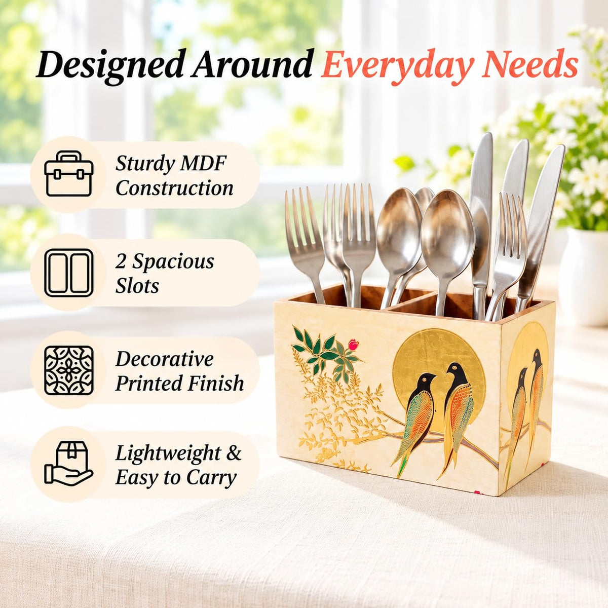 HOKIPO Cutlery Holder for Dining Table, Engineered Wood, Sunhere Parinday - image 8