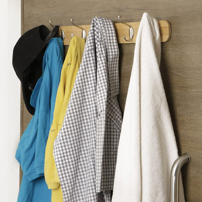 Bamboo Wooden Wall Mounted Hook Rail for Hanging Clothes - 3/4/5 Hooks Rail