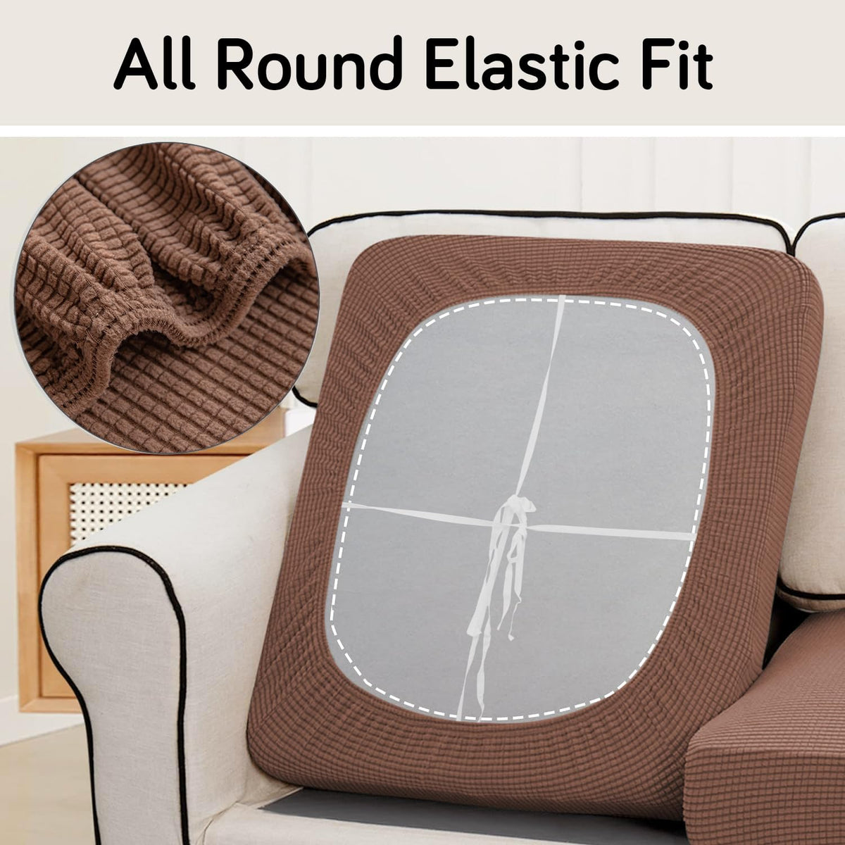 Stretchable Thick Jacquard Textured Seat Cushion Cover for 1/2/3 Seaters / Pieces for Sofa, Brown