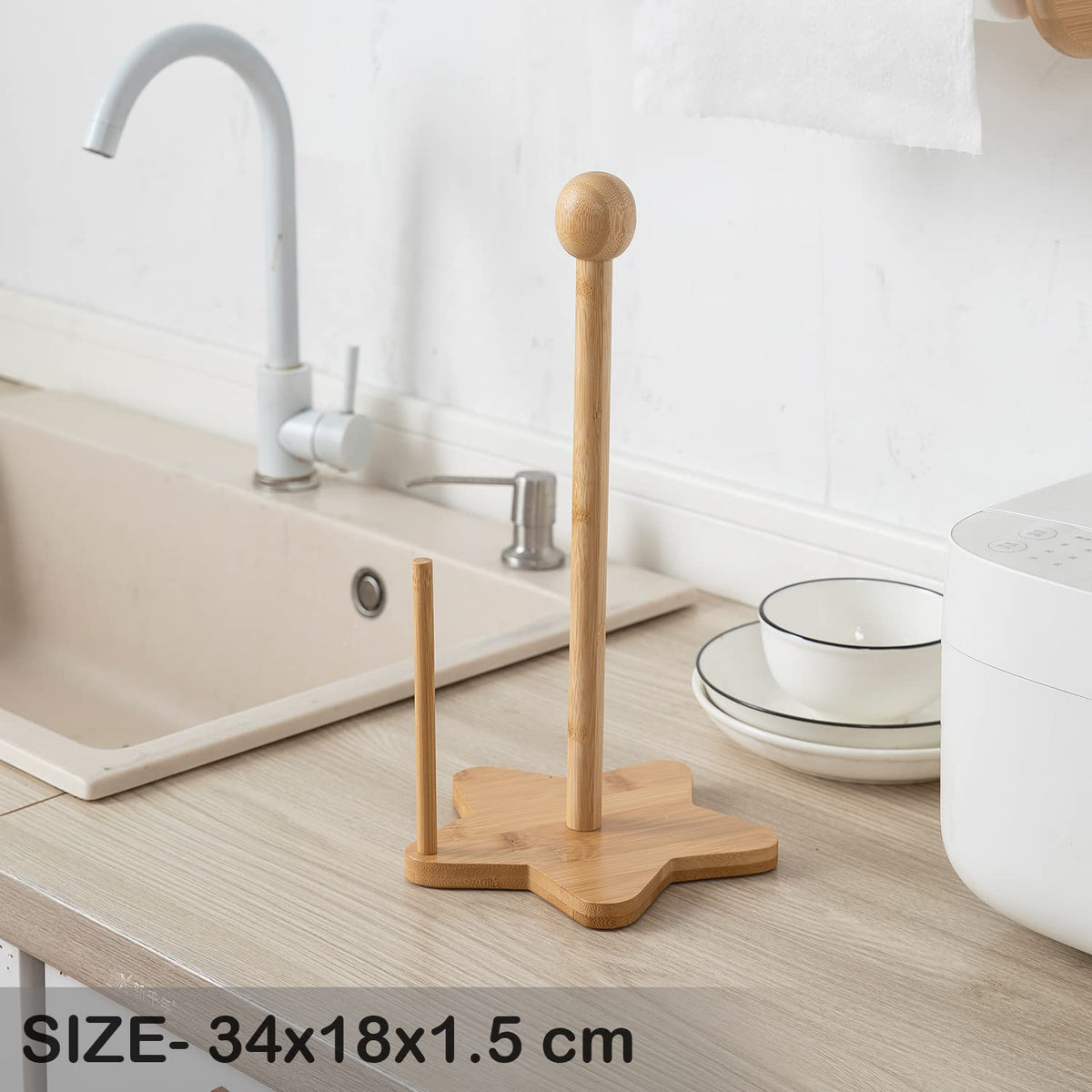 Bamboo Kitchen Tissue Roll Holder Paper Napkin Stand, 34x18x1.5 cm