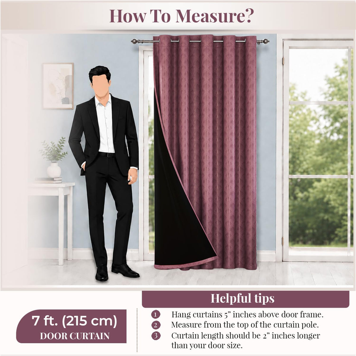 HOKIPO Palmea True Blackout Curtains, 7 Feet Long - Onion Pink - image 8