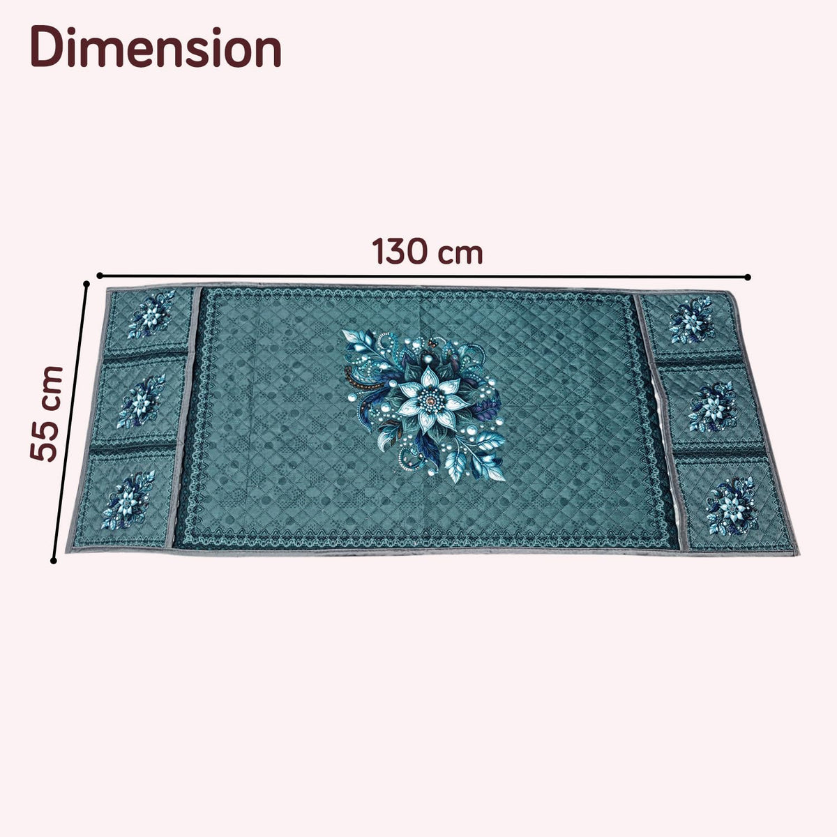 Eternal Floral Printed Quilted Fridge Top Cover with side Pockets - Icy Floral