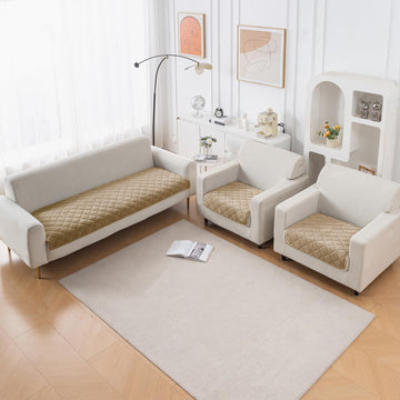 Diamond Tuft Quilted 5-Seater Sofa Mat (3+1+1), Anti-Slip, Sand Beige