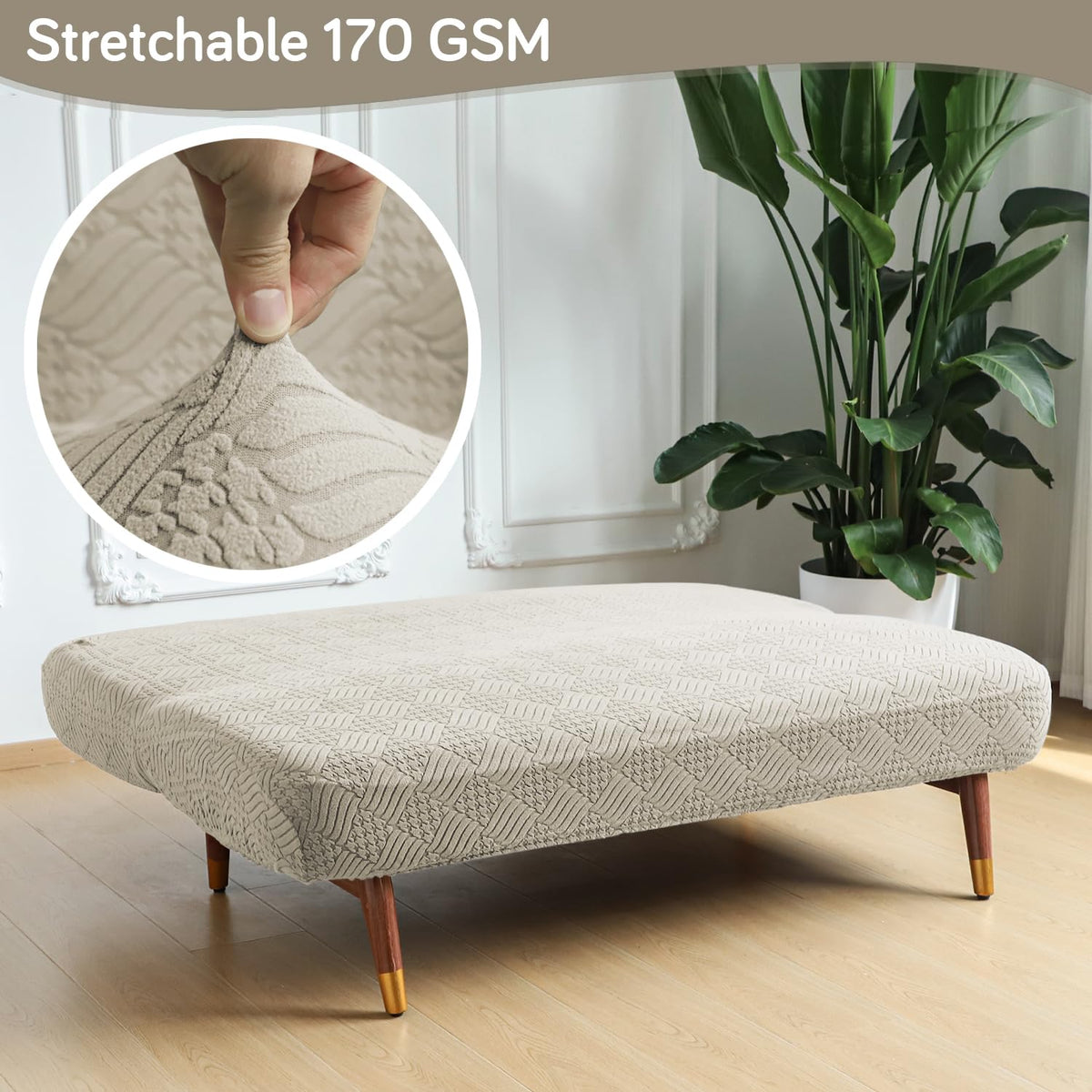 Buy Taupe Brown Colour Luxurious Jacquard Stretchable 170 GSM Futon Sofa Cover For Sofa Cum Bed | HOKIPO