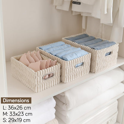 Plush Storage Organizer Baskets for Storage, Set of 3, Cream