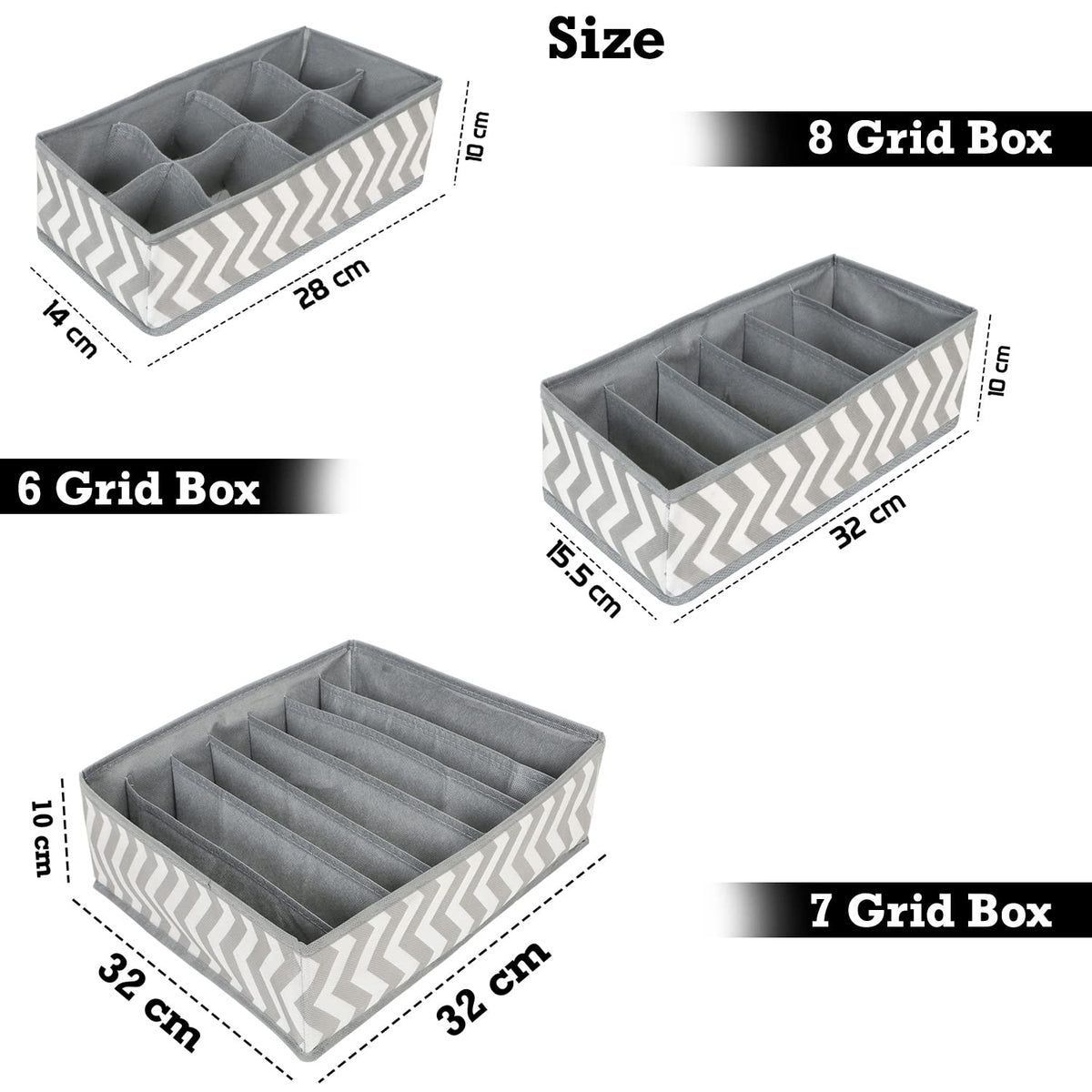 3 Pcs Undergarment Organizer Storage Box for Drawers Bra Panty Socks Tie Lingerie Organizer for Wardrobe, 8x7x6 Grid