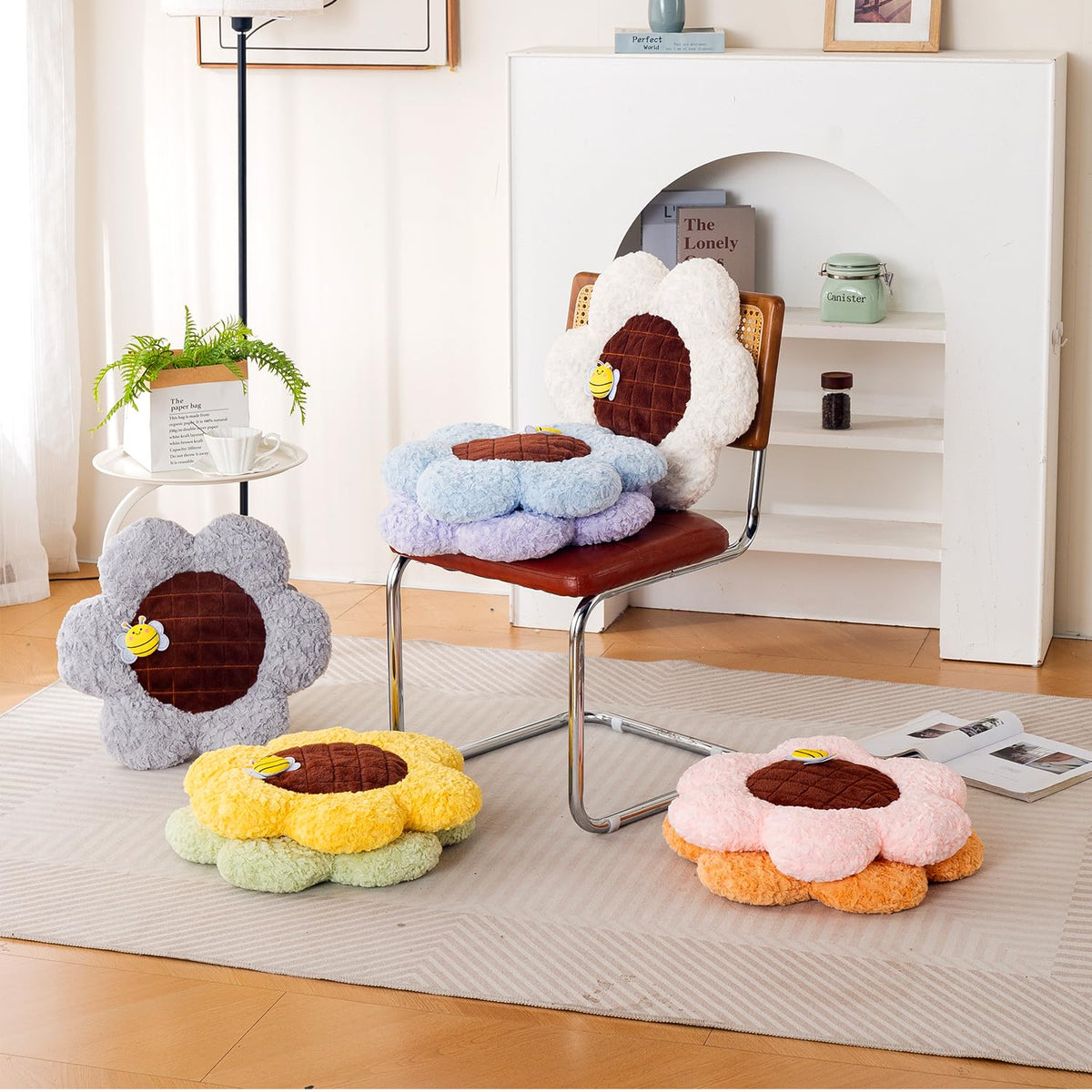 HOKIPO Sunflower Bee Cushion for Sofa & Bed, 50 cm, Grey