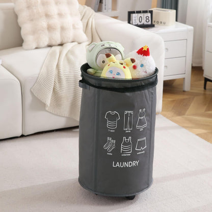 Laundry Basket Foldable Hamper With Wheels, Grey
