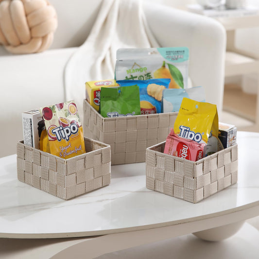 Nylon Storage Basket Desk Organizer, Beige