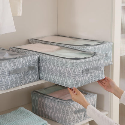 Cloth Organizer with Metal Frame | Moisture & Moth Resistant Wardrobe Organizer | Living Box for Clothes, Grey leaf