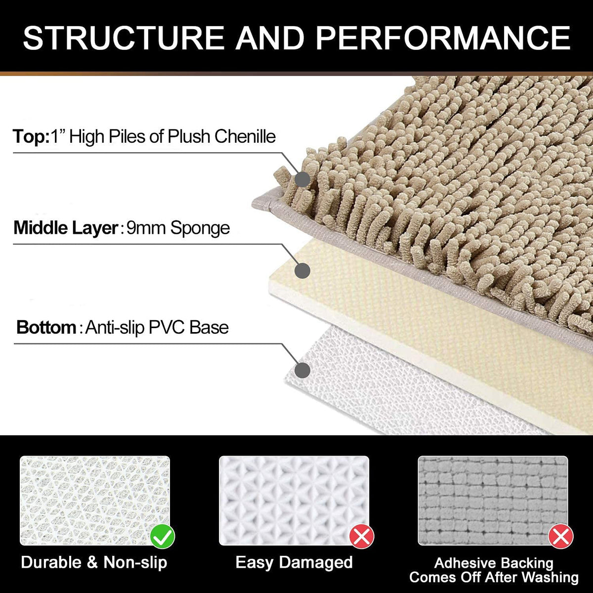 Chenille Luxury Bath Rug, Extra Soft And Absorbent Large Bathroom, Beige