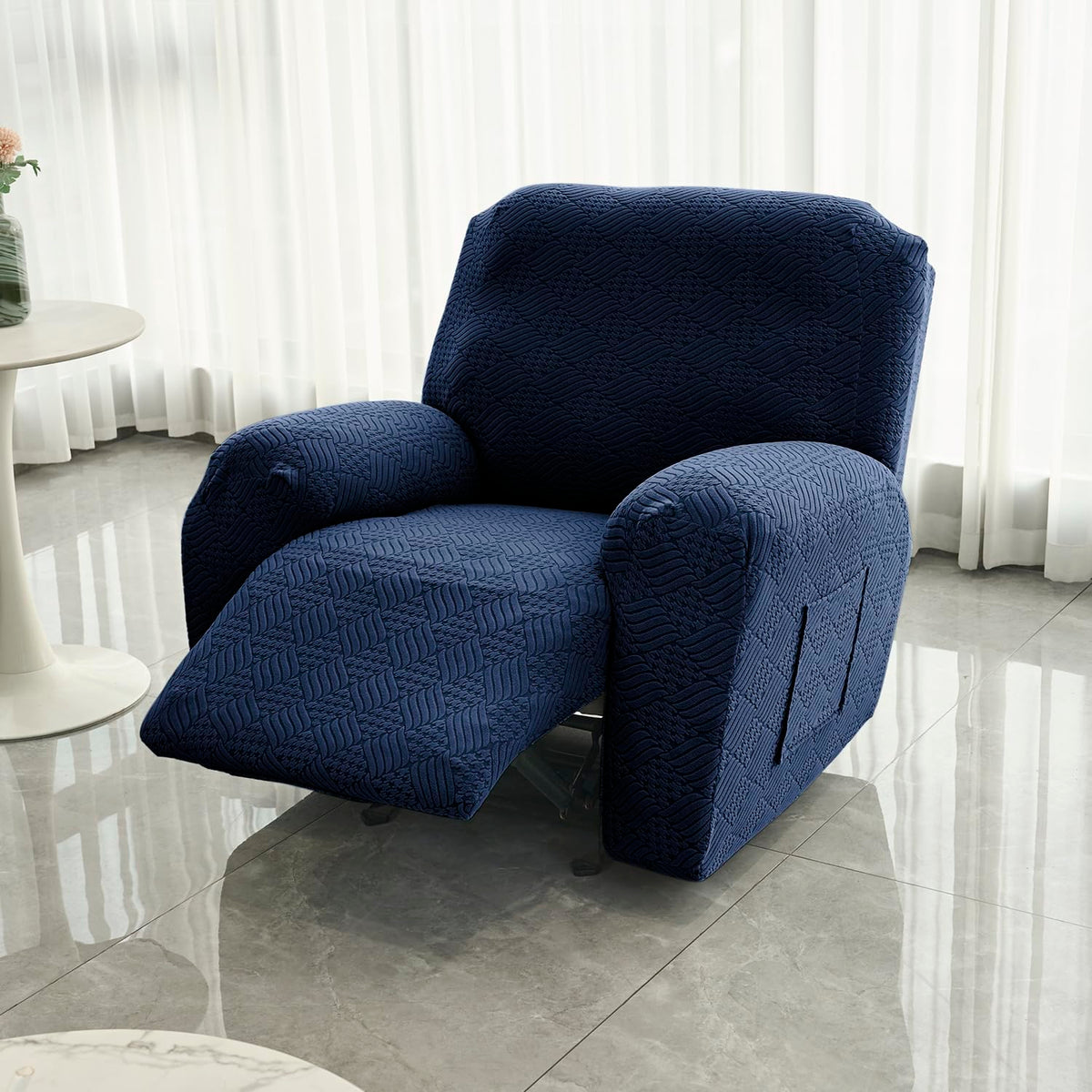 Buy Navy Blue Colour Jacquard Recliner Chair Cover
