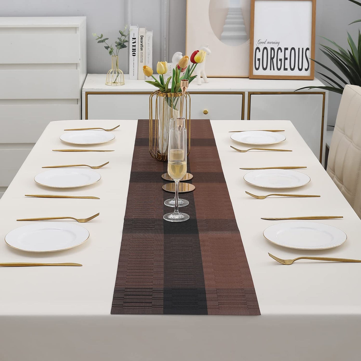 PVC Table Runner, Metallic Brown