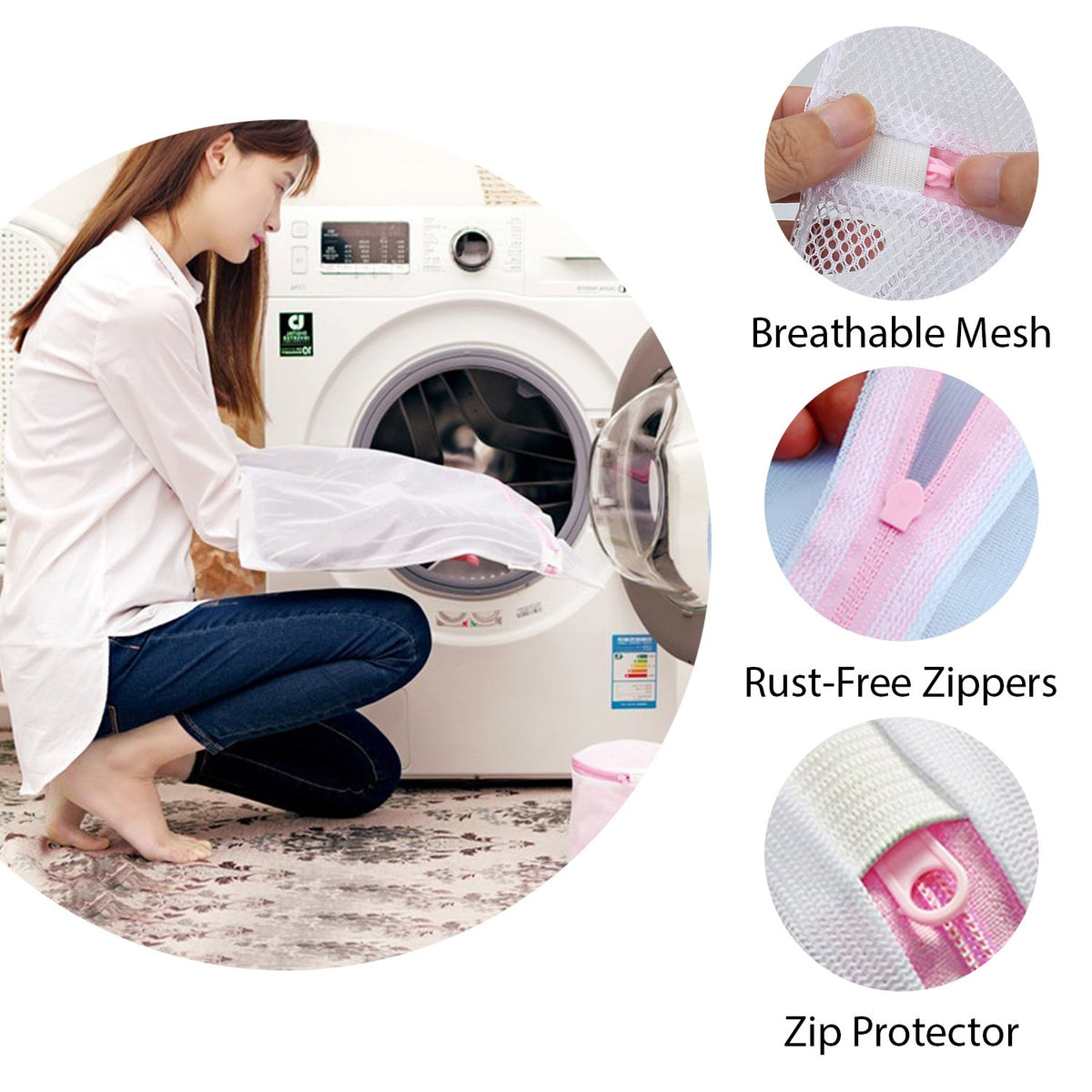 Mesh Washing Bag, Pack Of 3, White