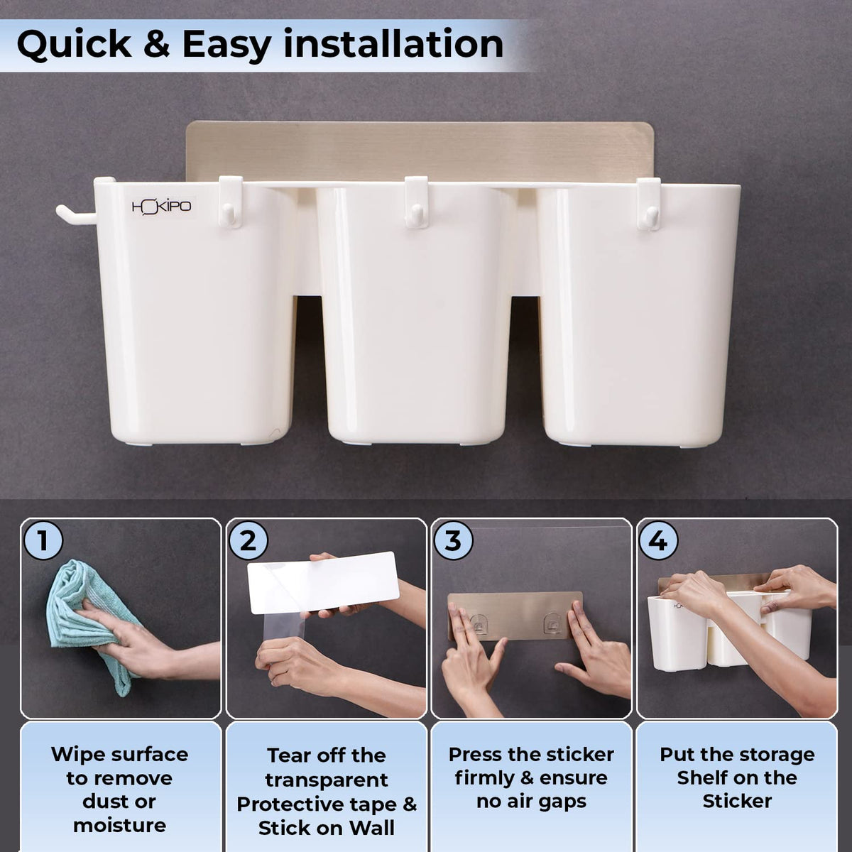 Self Adhesive Plastic Storage Rack For Bathroom/Wash Basin Shower Accessories,White