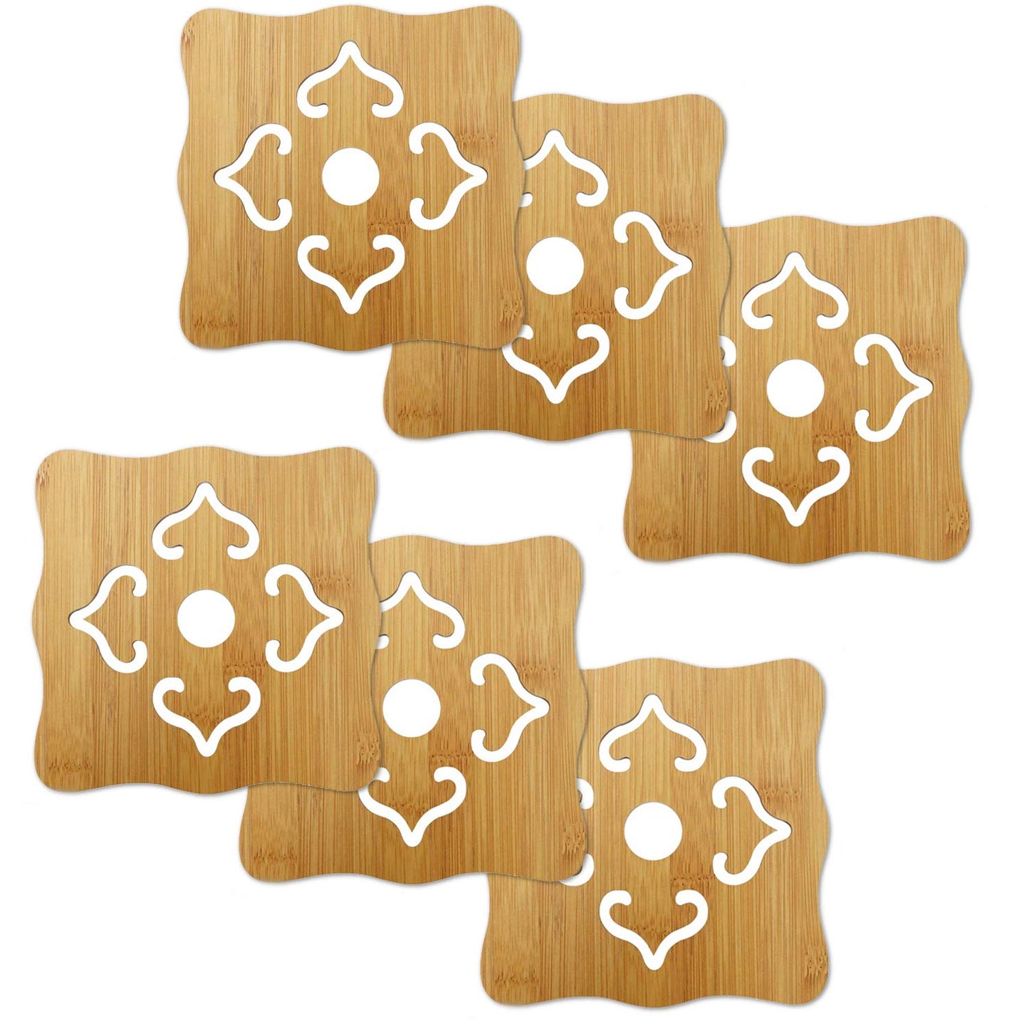 HOKIPO Bamboo Wooden Coasters for Home Pan Pot Holder & Dining Table Heat Pad for Kitchen - Pack of 2/4/6