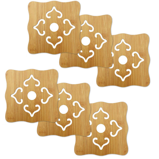 HOKIPO Bamboo Wooden Coasters for Home Pan Pot Holder & Dining Table Heat Pad for Kitchen - Pack of 2/4/6
