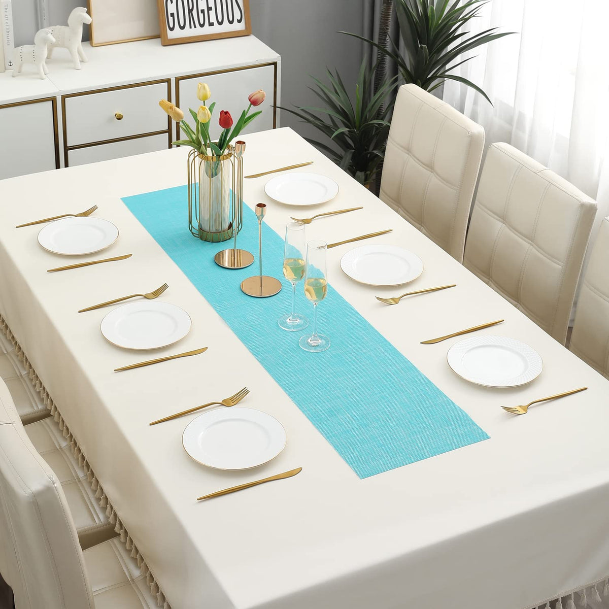Buy Blue Colour PVC Table Runner for Dining Table | HOKIPO