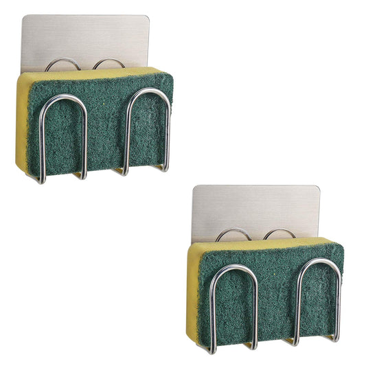 Magic Sticker Series Self Adhesive Stainless Steel Kitchen Scrubber Sponge Holder, Pack of 2
