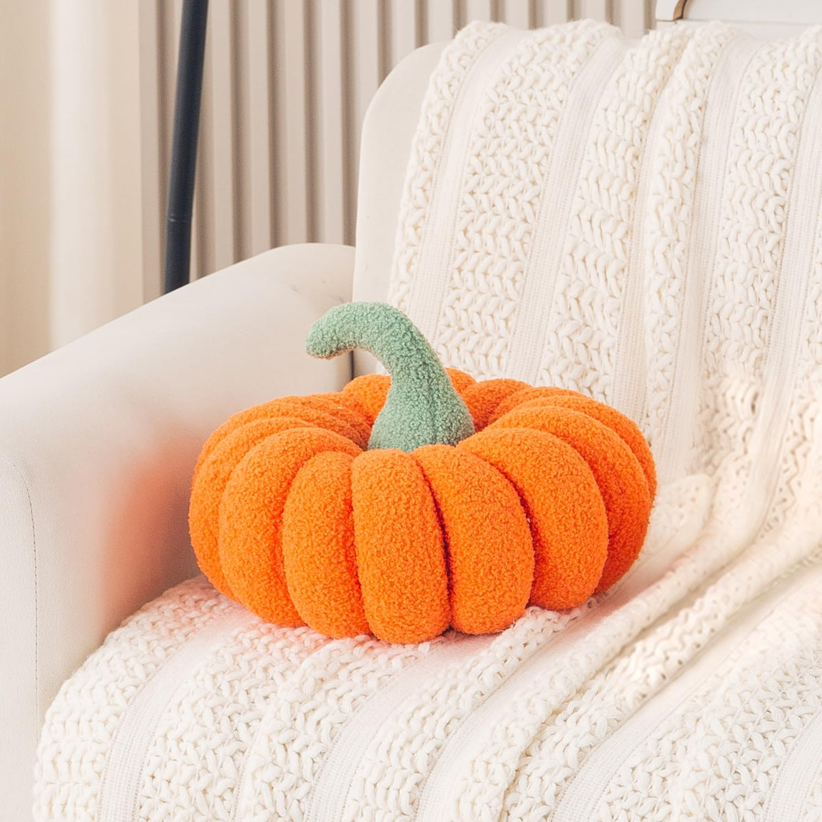 HOKIPO Pumpkin Shaped Throw Pillow for Fall & Party Decor, 35 cm, Orange