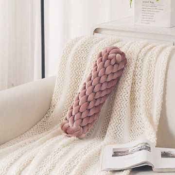 HOKIPO Braided Knot Bolster Cushion for Sofa, Chair & Bed, 45 cm, Pink