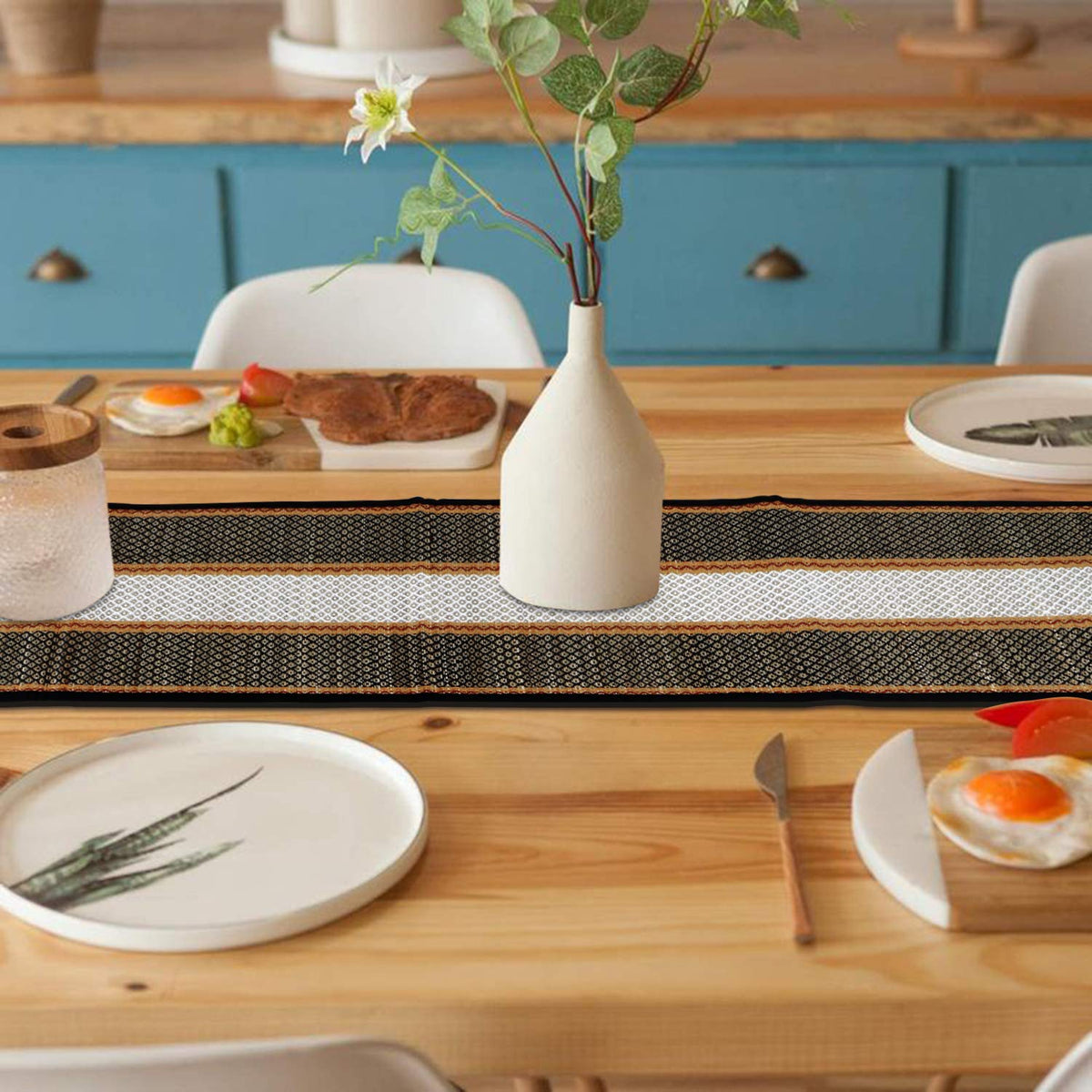 Buy Black Colour Eco-friendly Heat Resistant Handmade Madurkathi Table Runner - HOKIPO | Har Ghar ka Humsafar