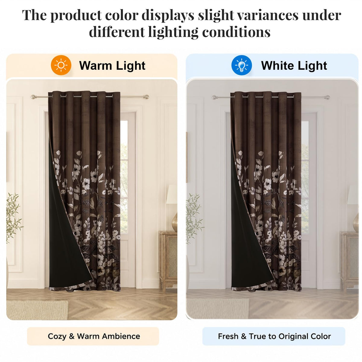HOKIPO Twilight Curtains, 7 Feet Long - Moonlit Blossom Mocha Brown - image 6