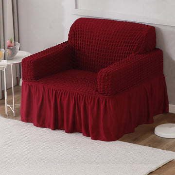 Cherry Red Elastic Turkish Bubble Frill single sofa cover
