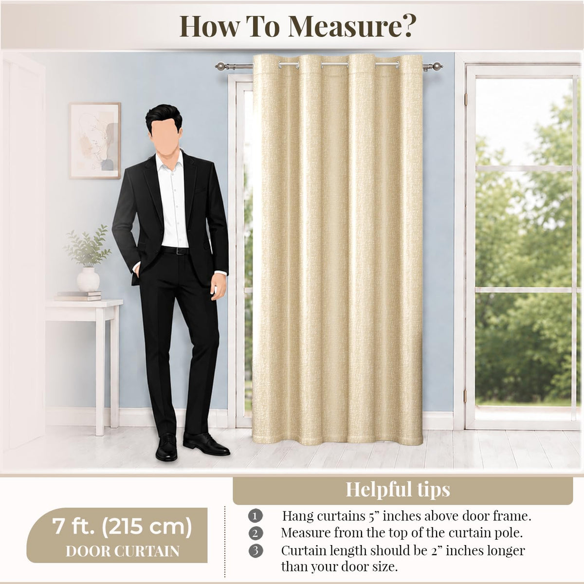 HOKIPO Imperia Eyelet Curtains, 7 Feet Long - Accent Beige - image 8