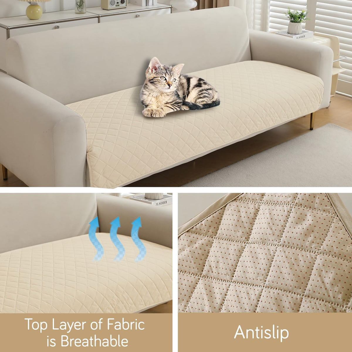 Waterproof Anti-Slip Quick Dry Sofa Seat Mat for 1/2/3 Seater, Cream