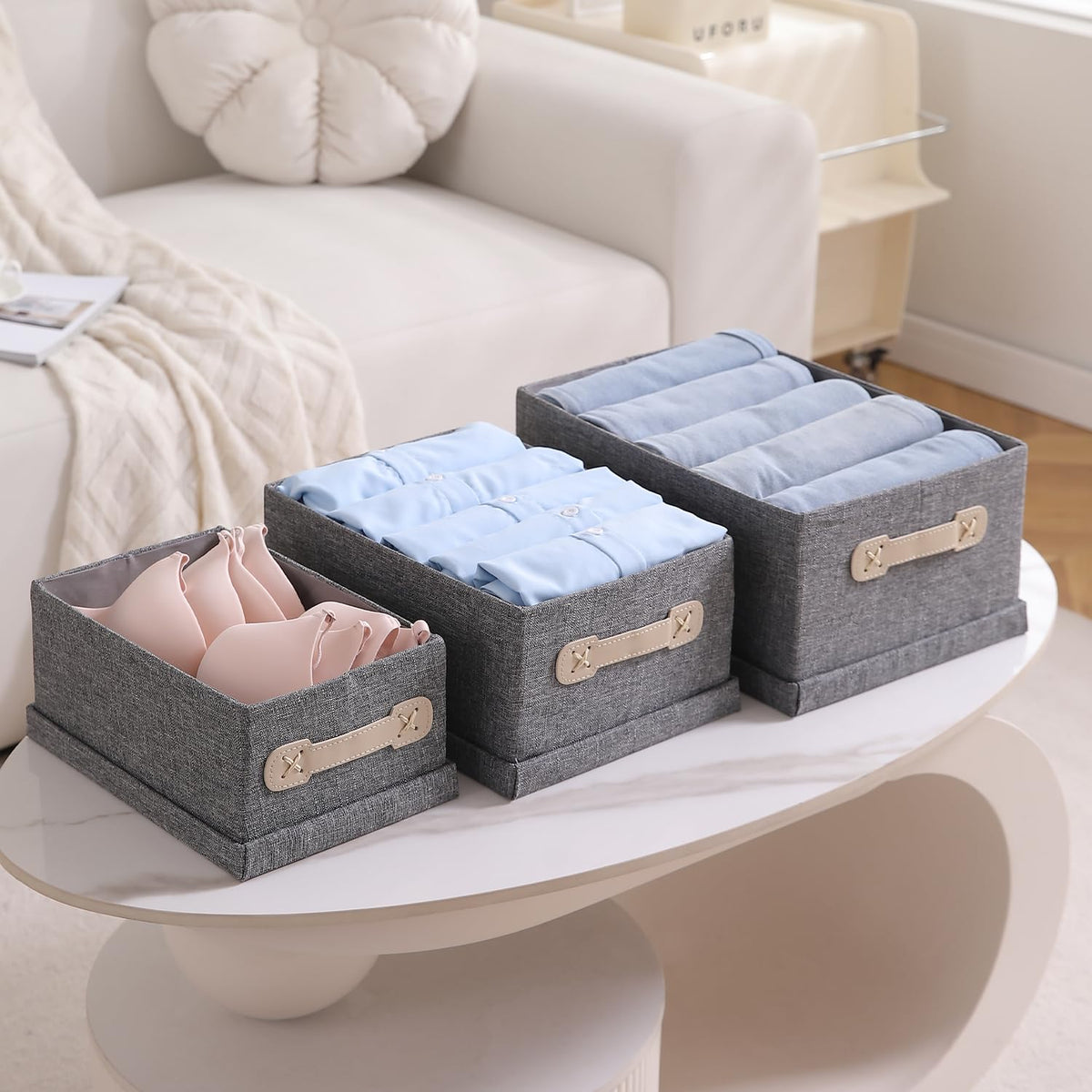 Organisers Storage Box with Lid, Grey, Pack of 2