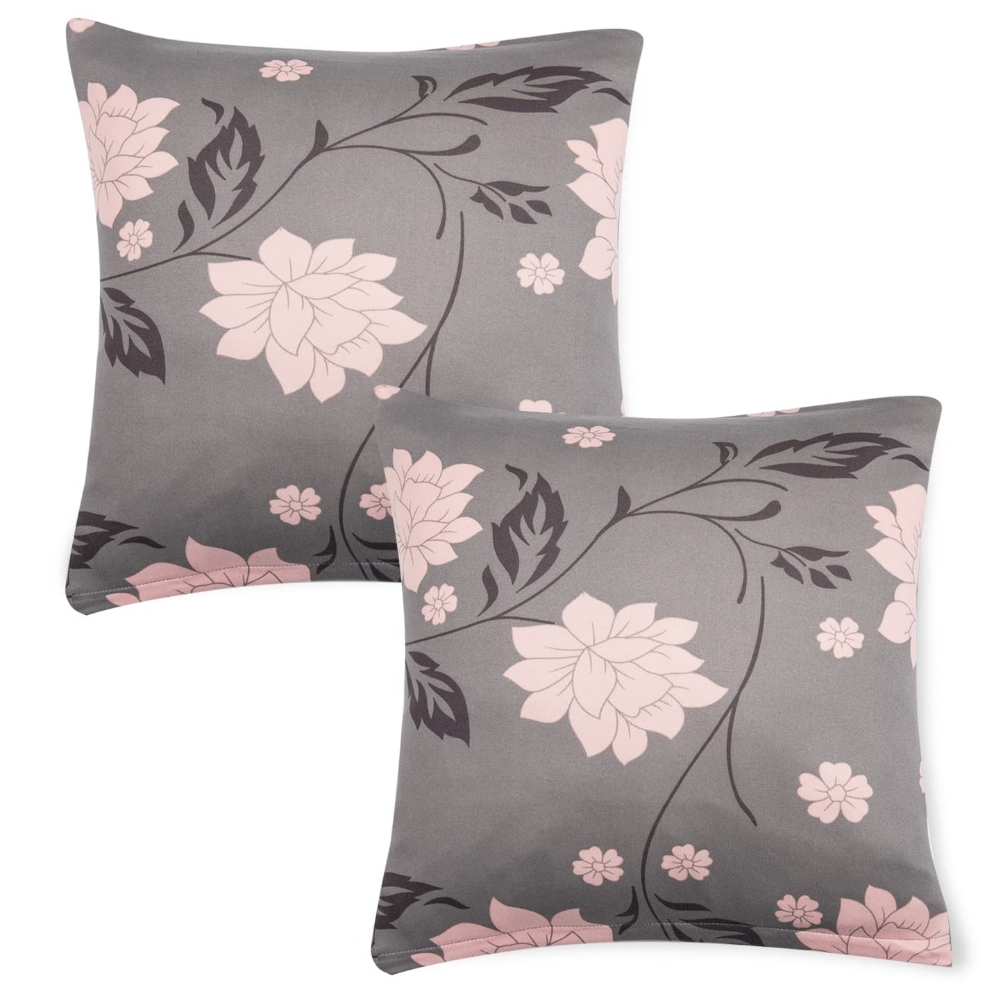 HOKIPO Stretchable Pack of 2 Cushion Cover 16x16,Grey Dahlia