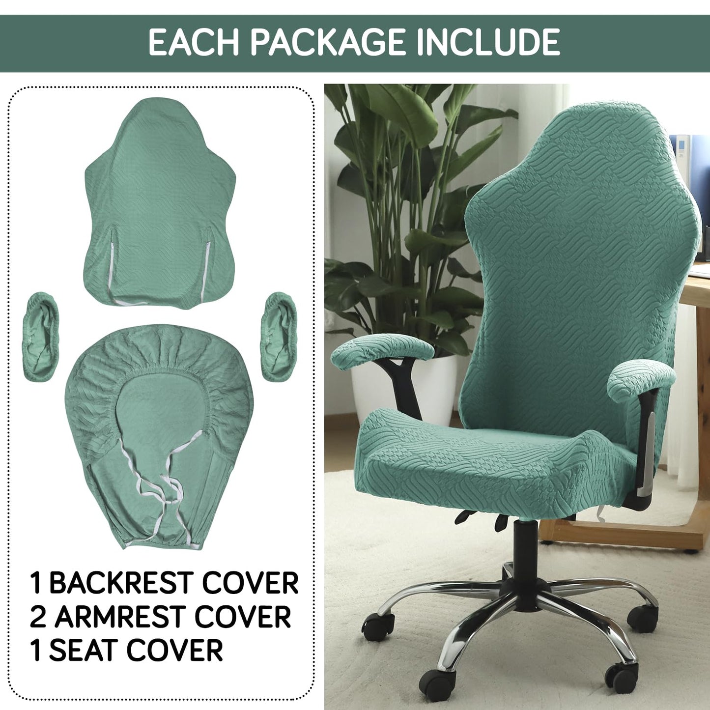 HOKIPO Elastic Jacquard Chair Slipcover for Gaming Chair, Green