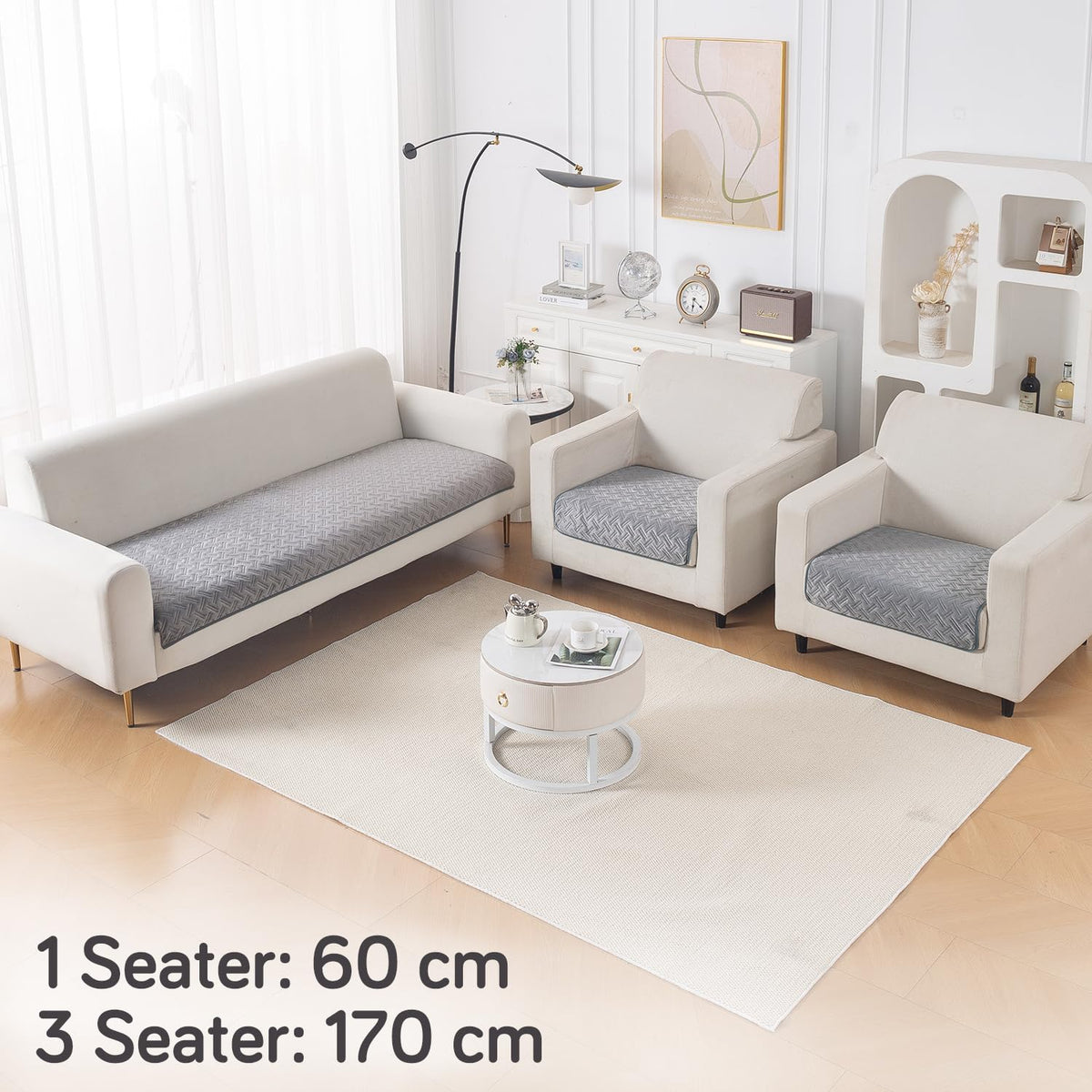 Premium Velvety Quilted Softline 5-Seater Sofa Cover (3+1+1), Arctic Grey