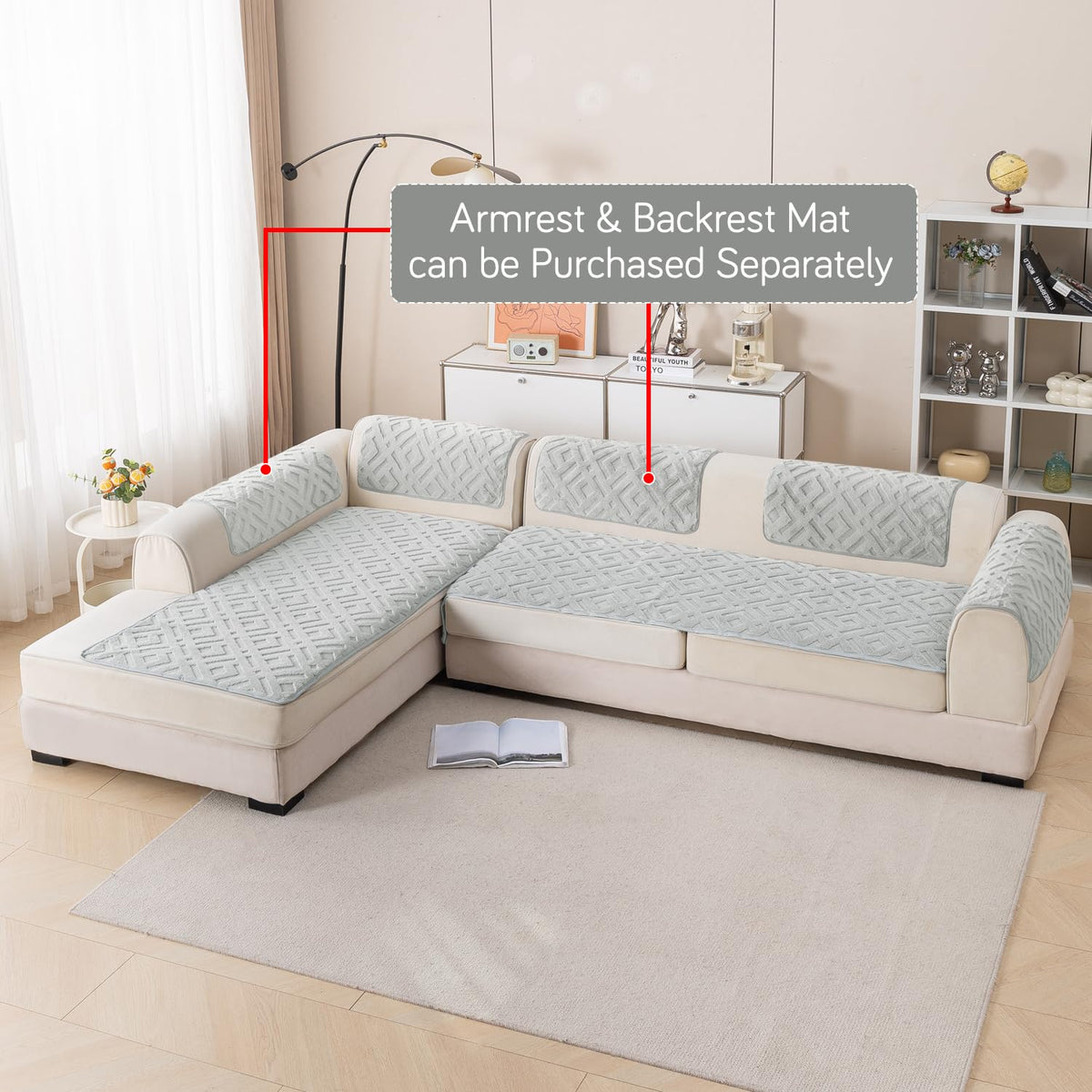 Velvet Maze Premium L Shape Sofa Cover Seat Mat, Light Grey