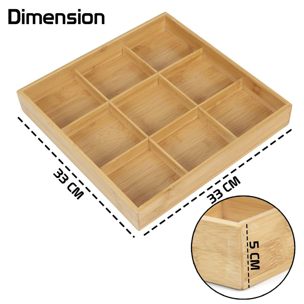 Eco-Friendly Bamboo 9 Compartment Storage Organizer for Home