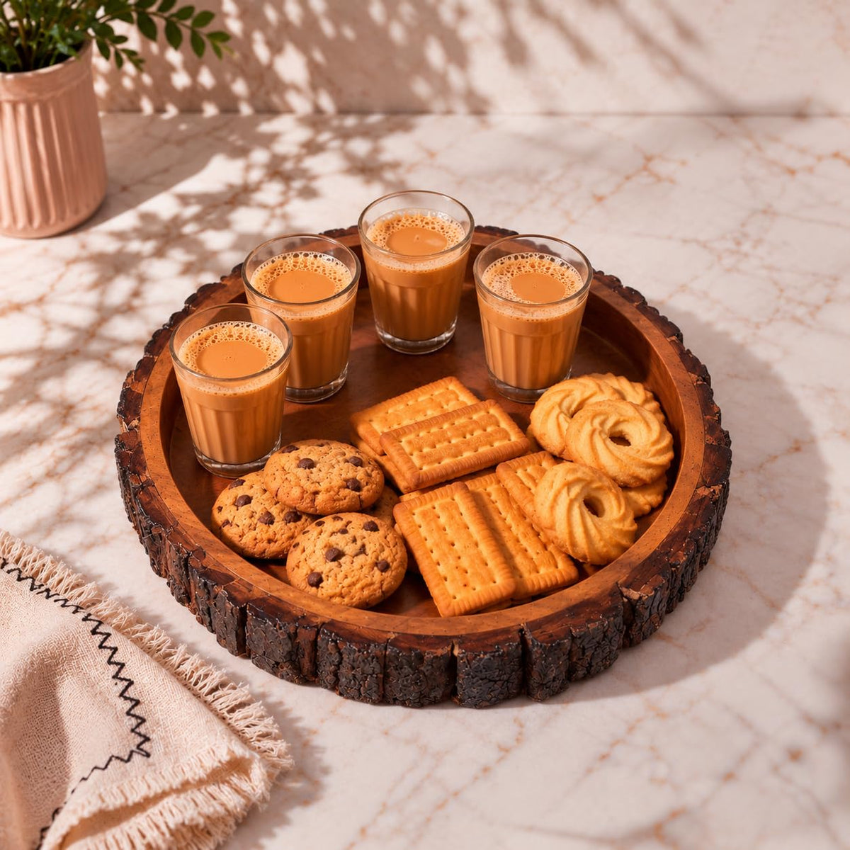HOKIPO Arbor Mango Wood Round Serving Tray with Bark Edge, 32 cm - image 9