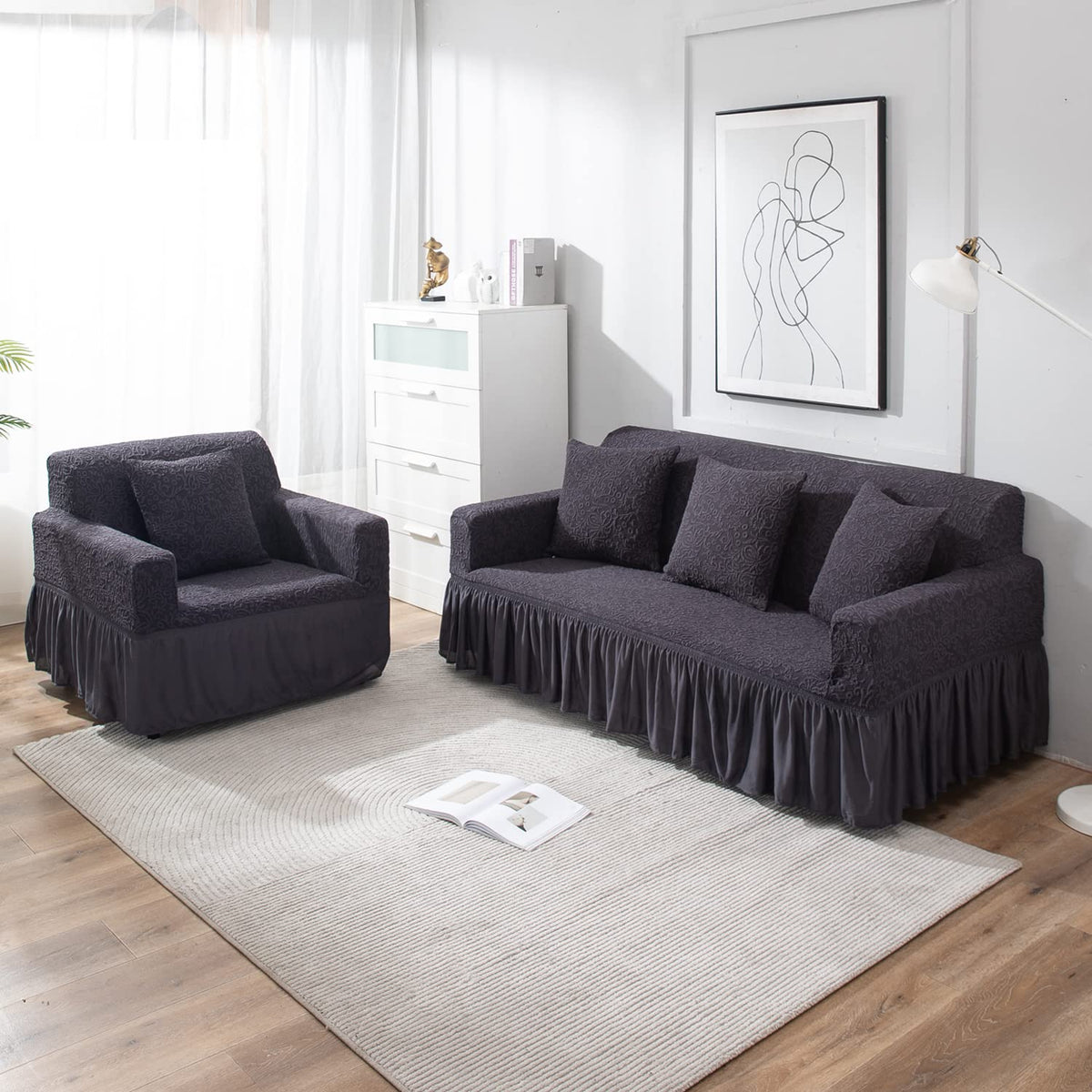 Abbey Grey Colour Woven Jacquard Zippered Square Sofa Cushion Covers