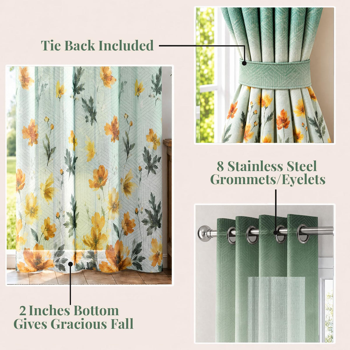 HOKIPO Petal Breeze Sheer Curtains, 7 Feet Long - Marigold Drift - image 4