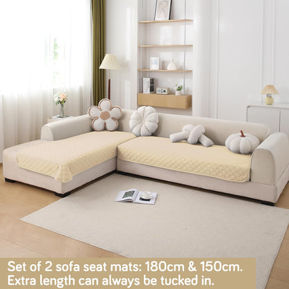 HOKIPO Waterproof Quilted Quick Dry L Shape Sofa Seat Cover Mat, Beige